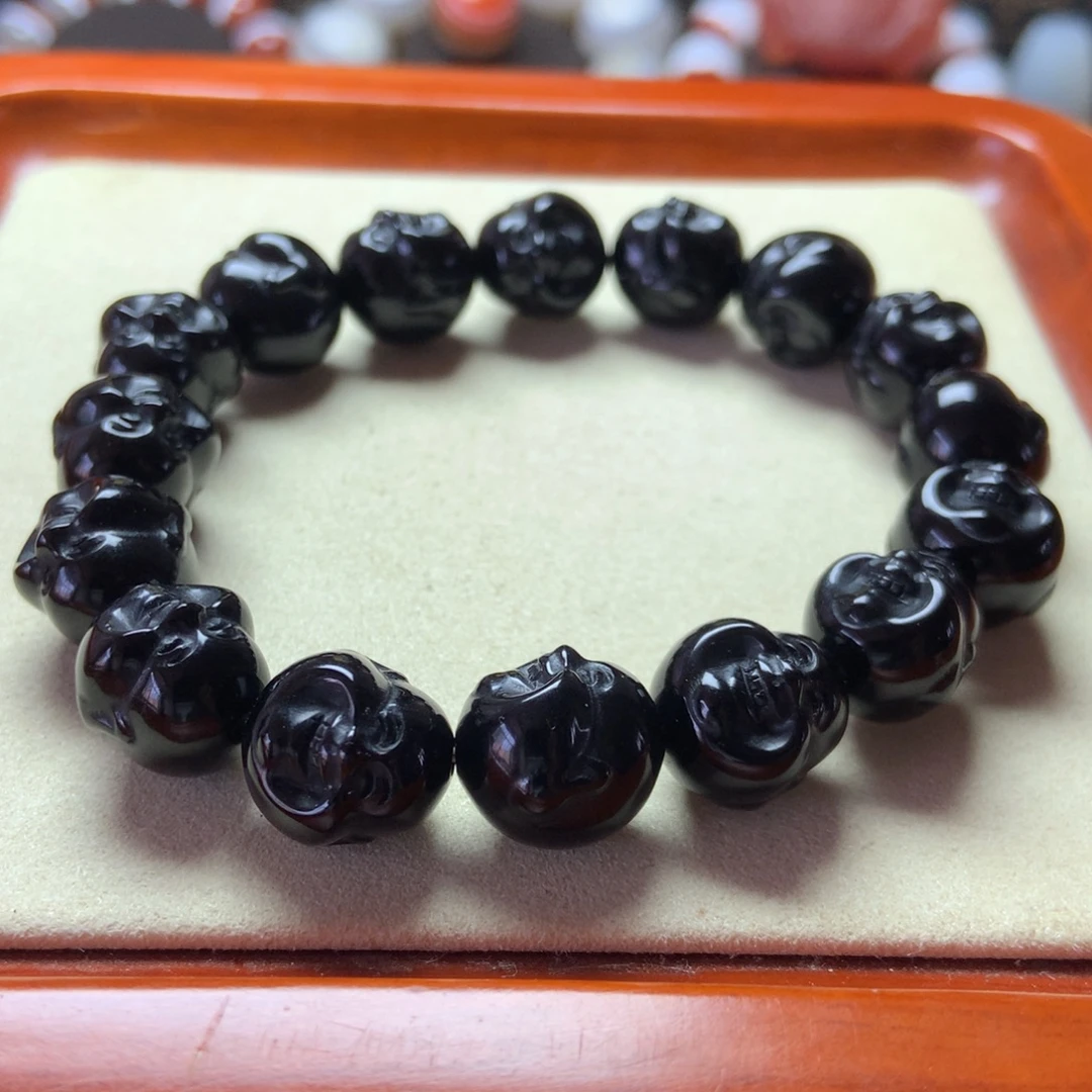 未镶嵌手串玛瑙/玉髓黑金刚玛瑙雕刻弥勒