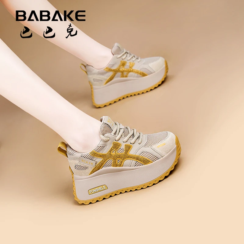 巴巴克大叔7CM网面厚底运动休闲鞋女透气小个子增高阿甘女鞋2925