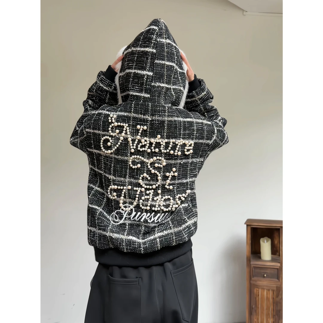 MaxDstr 美式复古重磅背后珍珠座山雕连帽棉服棉衣男冬季加厚外套