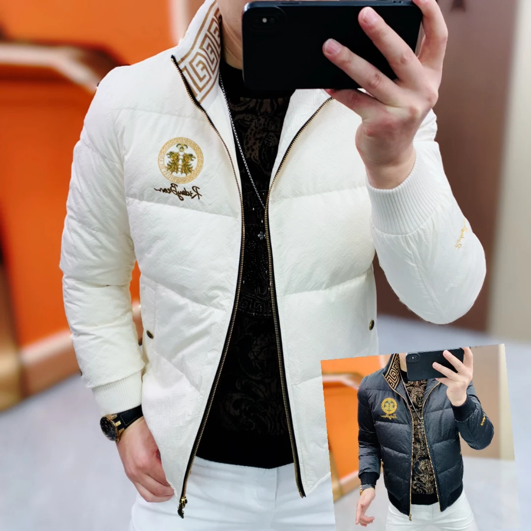 阿凯严选-欧货冬季新款男士潮流时尚立领刺绣90白鸭绒羽绒服外套