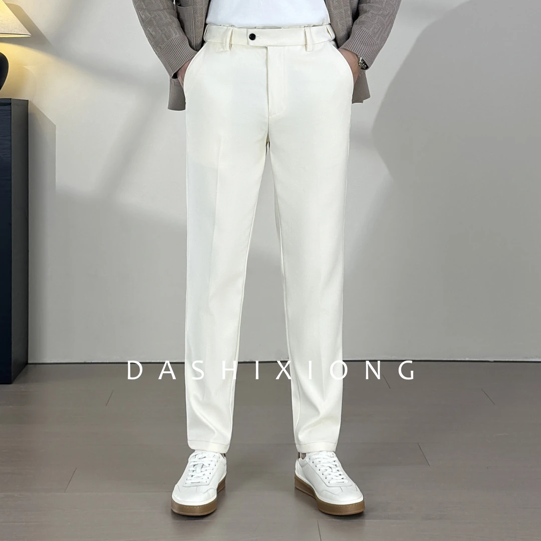 男士秋冬羊毛混纺西裤商务休闲弹力锥形九分裤防滑条通勤百搭长裤