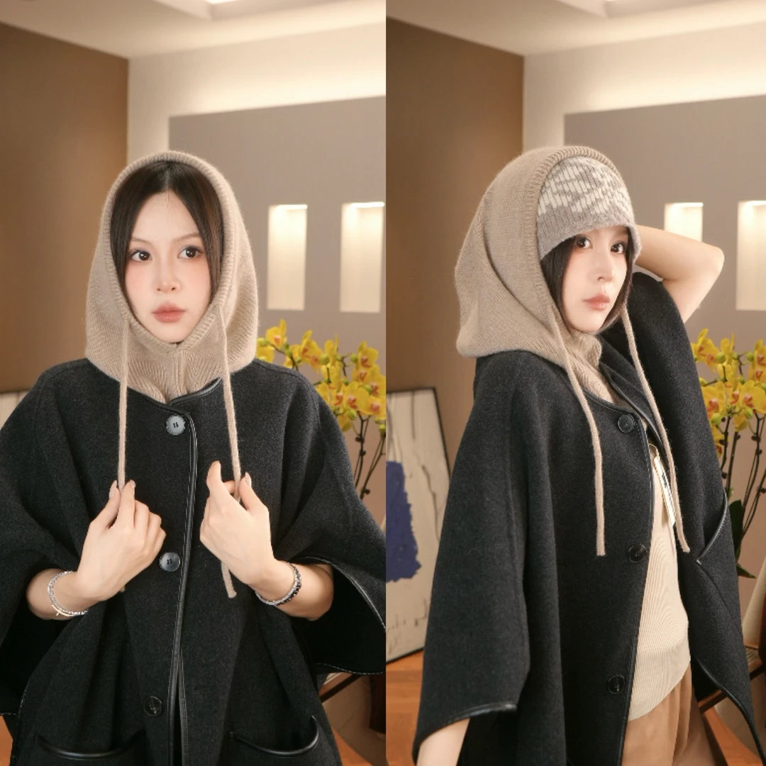 太一  “造型神器”巴拉克法发帽女抽绳款护耳围脖一体毛线帽保暖