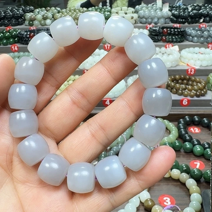 未镶嵌手链和田玉冰烟紫青海直切卡14