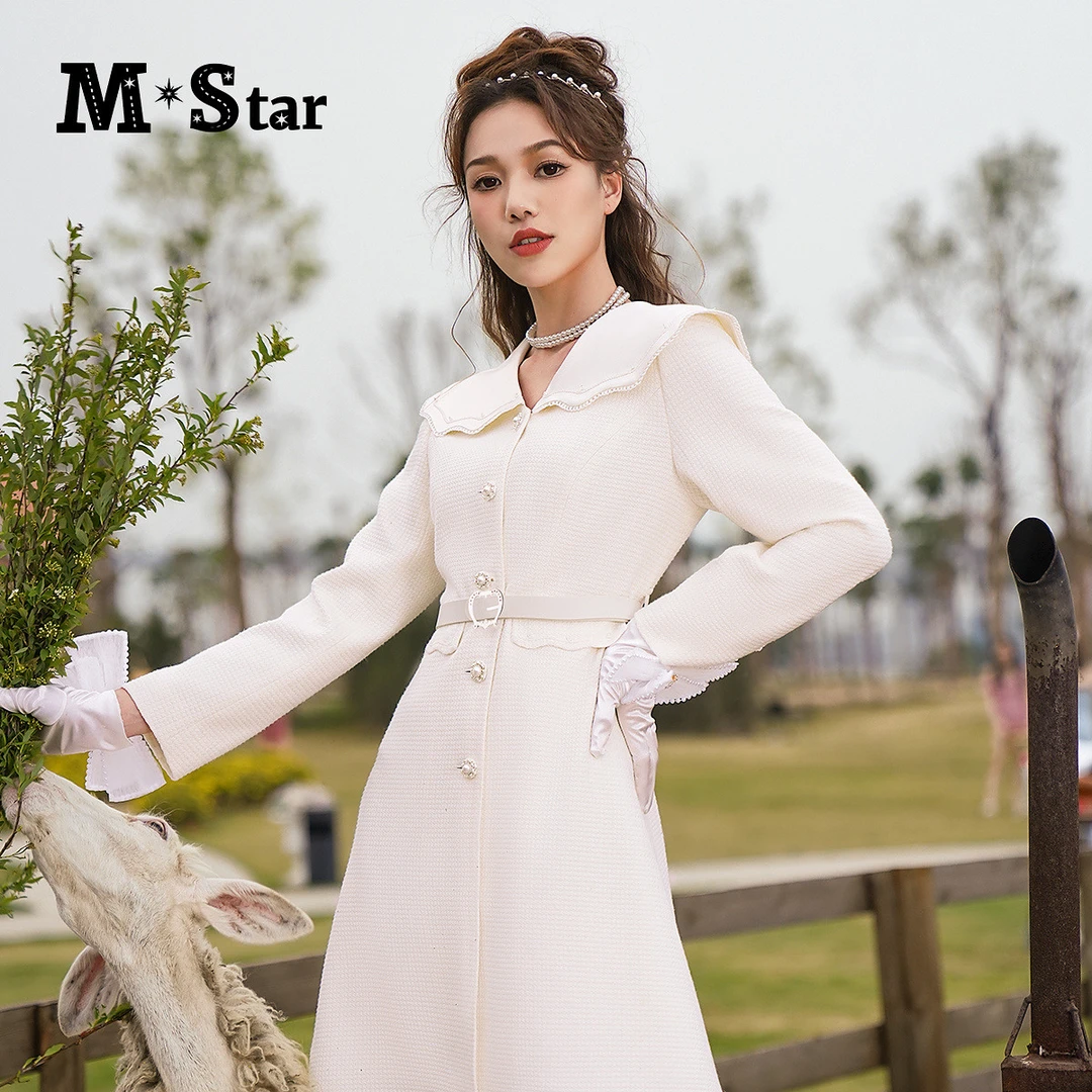 【诗语专属】M-Star法式翻领长袖中长款连衣裙 SEEL132518