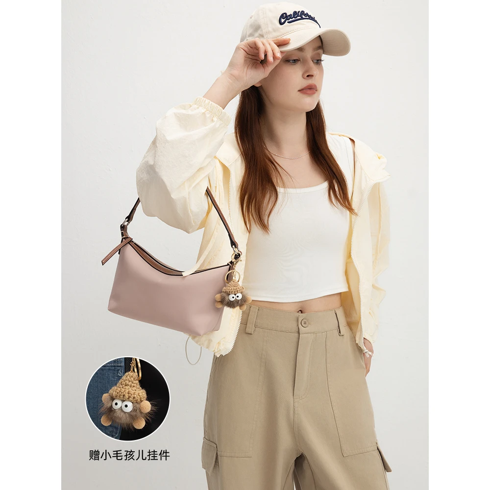 伊米妮包包春夏女士单肩女包尼龙布真皮水饺包百搭高级感饺子包