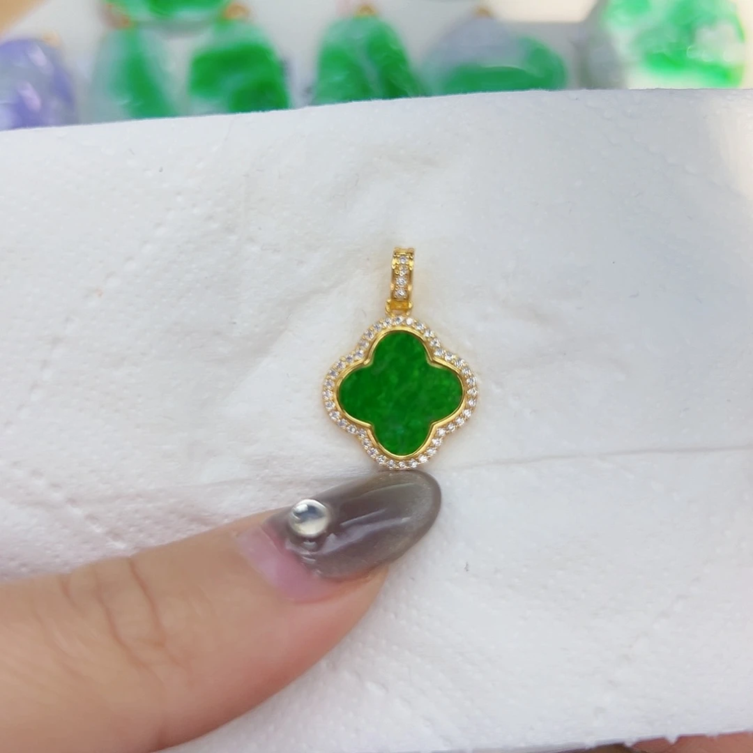 翡翠颈饰银S925镶嵌天然Ａ货翡翠