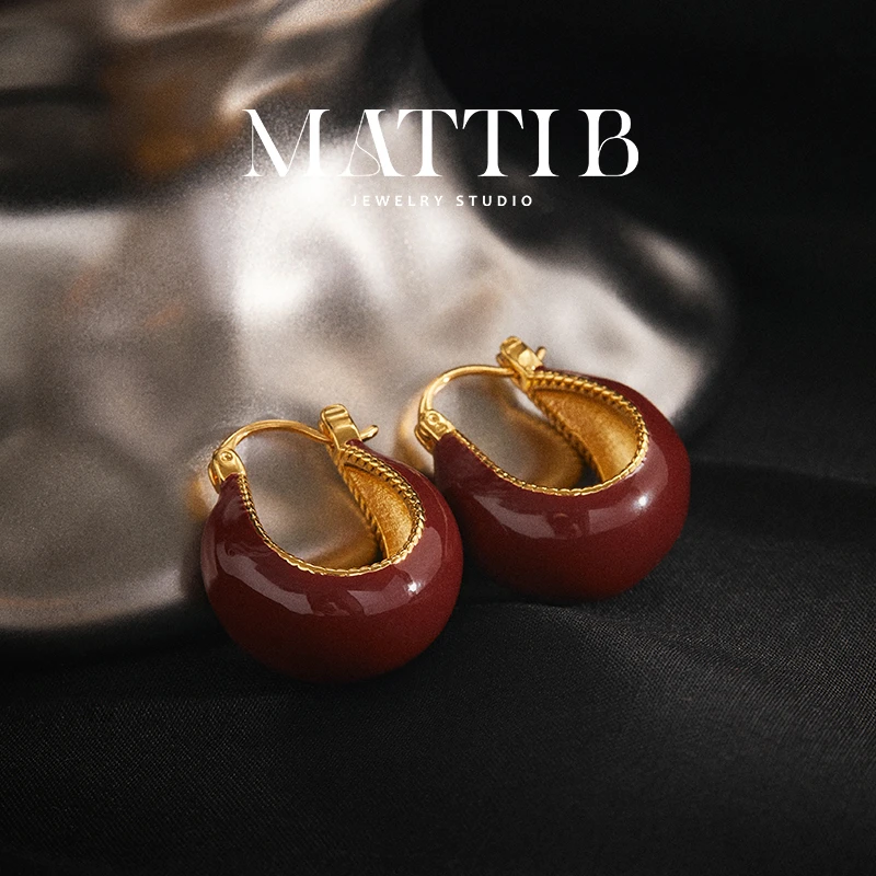 铜合金珐琅耳饰 红色超显白秋冬新爆款高级感独特百搭耳环女2108