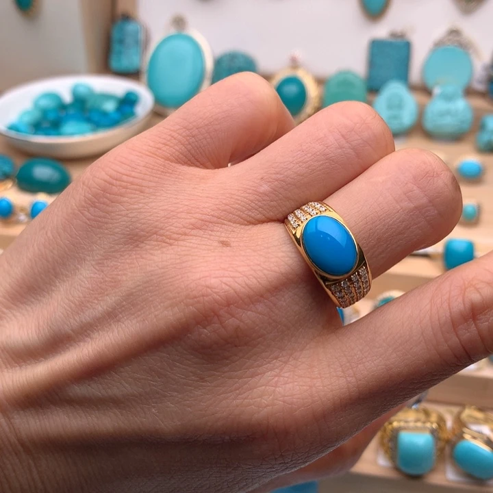 绿松石18K金镶嵌珠宝奇石