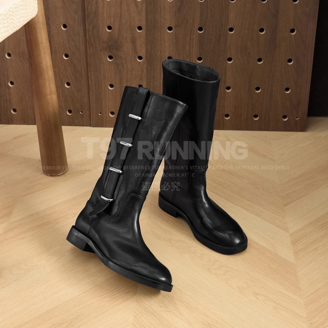 一脚蹬时髦百搭中筒靴马靴真皮舒适英伦风女士长靴时装靴G3295