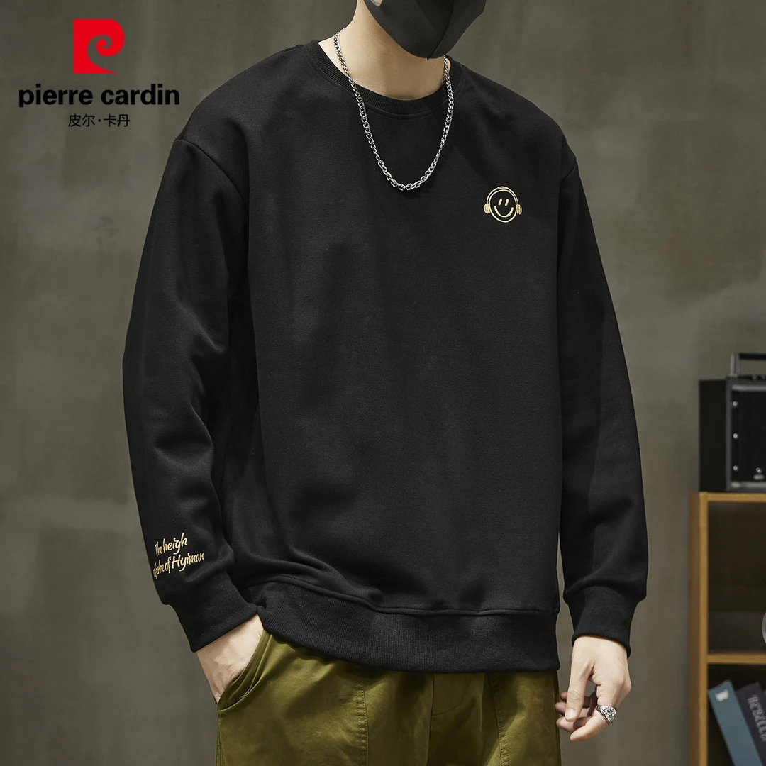 皮尔卡丹男士长袖卫衣2025秋季新款圆领宽松痞帅慵懒风打底衫男装
