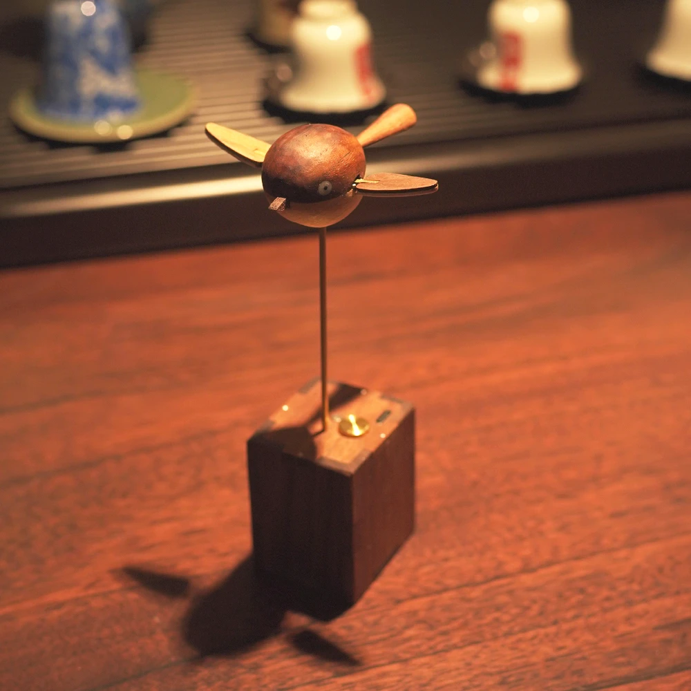 【限量福利】加油鸟煽动翅膀的小鸟黑胡桃木摆件纯手工摆件创意摆件