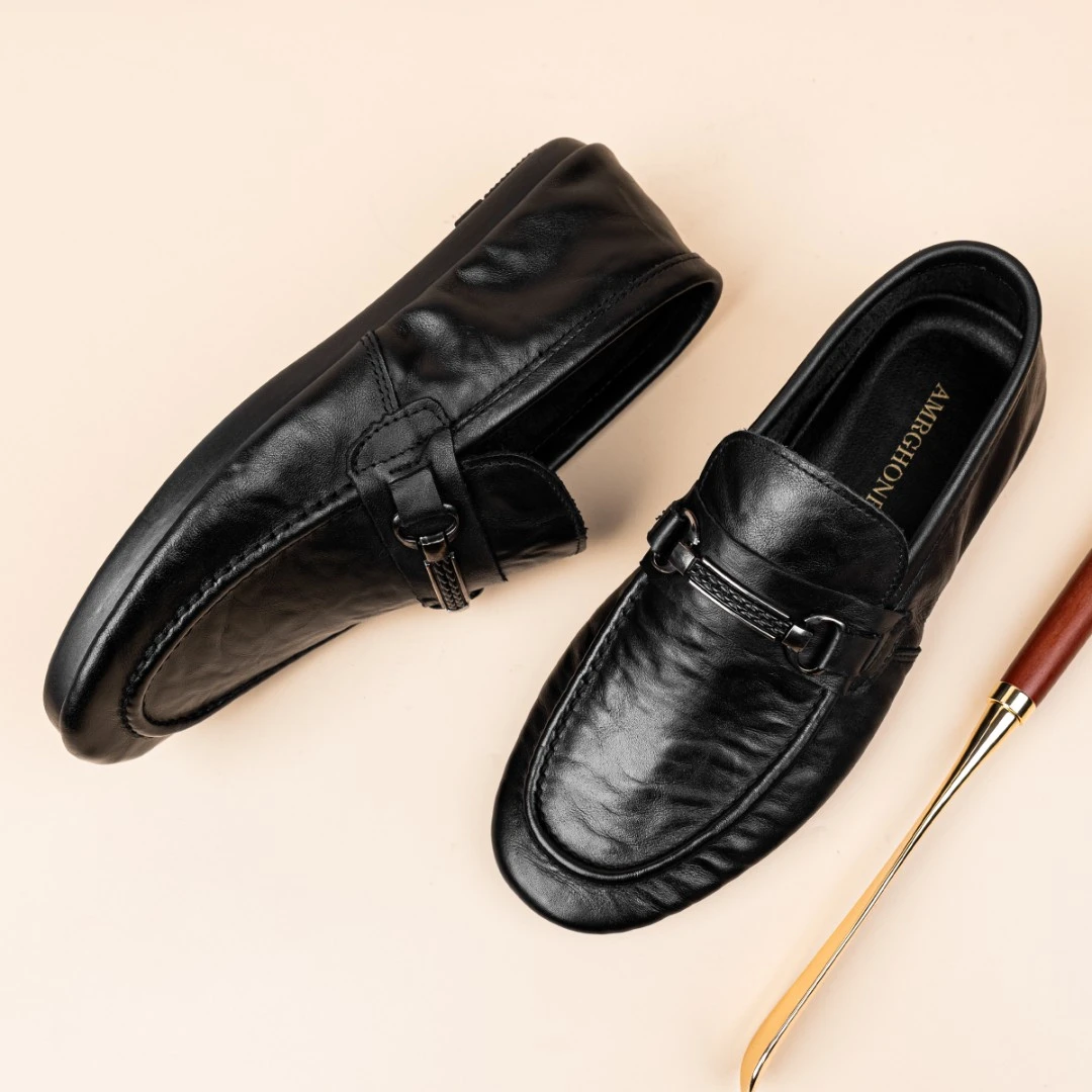 头层牛皮2025年夏季新款透气懒人豆豆鞋男士一脚蹬百搭鞋子男韩版