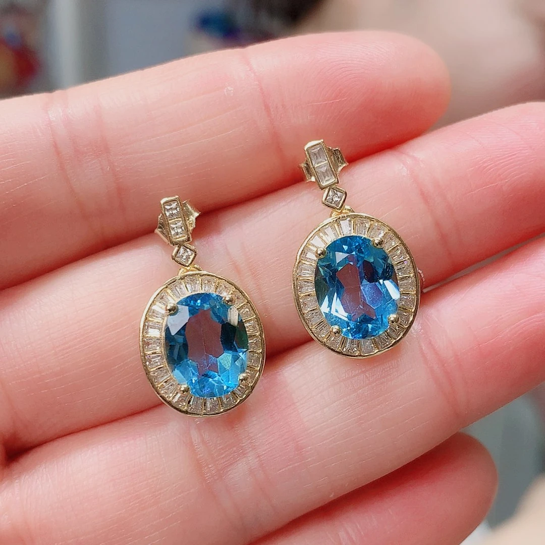 耳饰托帕石银S925镶嵌