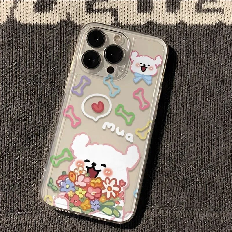 新款潮牌卡通骨头花朵小狗太空壳个性手机壳ins全包透明简约防摔