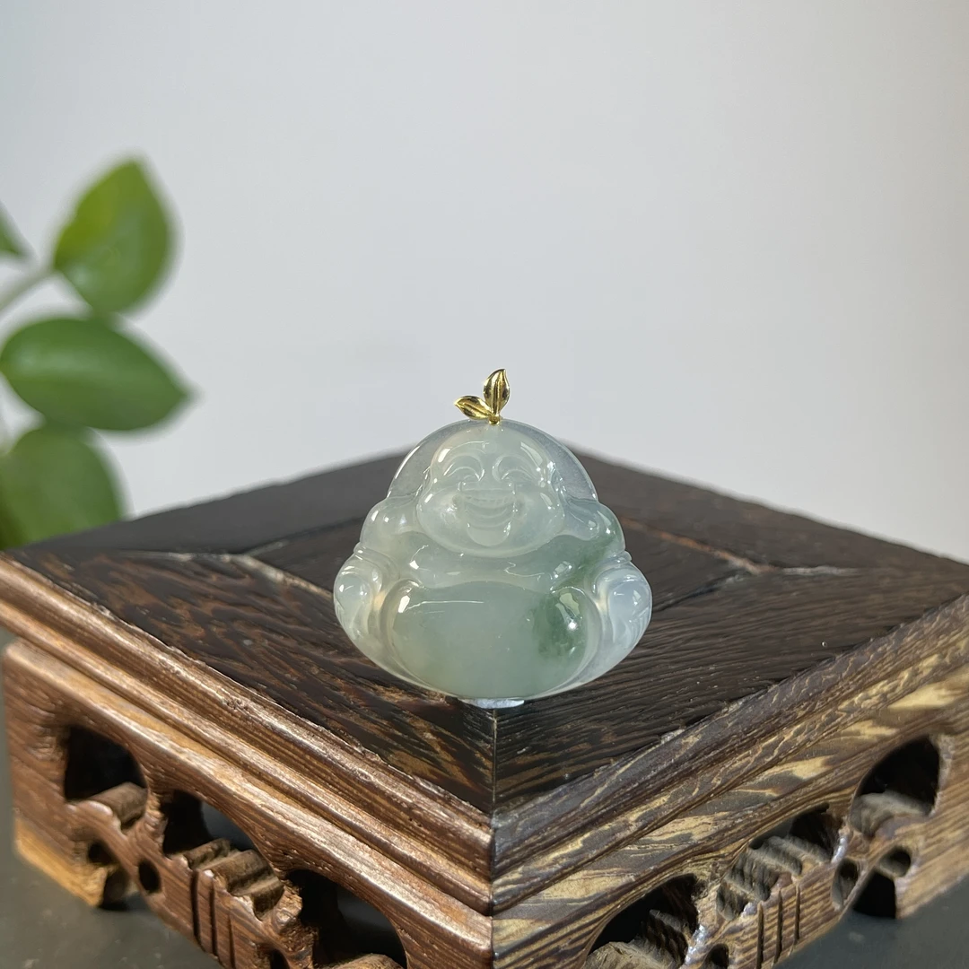 JYB25-206  天然缅甸A货翡翠  18K扣头佛公