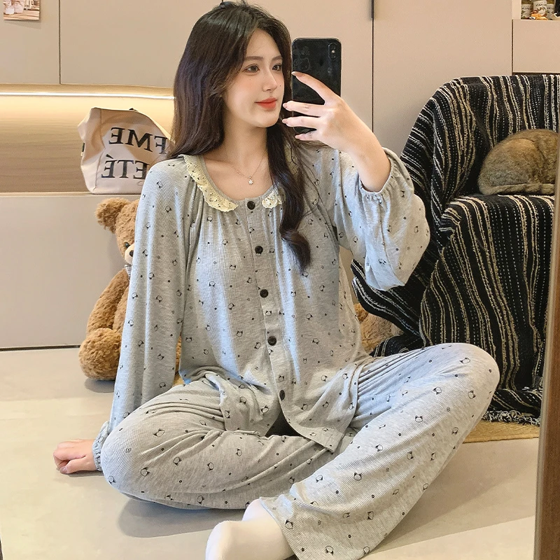 带胸垫莫代尔月子服孕妇夏季产后薄款哺乳大码待产睡衣喂奶家居服