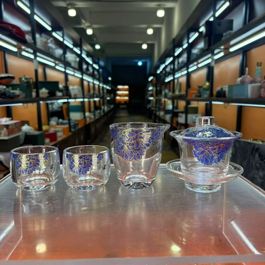 秋香茶具 变色牡丹盖碗+公道杯+两杯家用泡茶小套装-2691