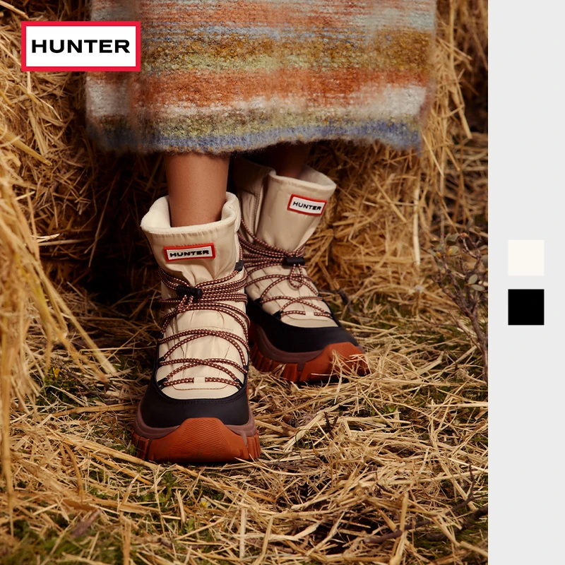 HUNTER女士秋冬系带户外靴休闲雪地靴加绒加厚女款爆款防滑保暖靴