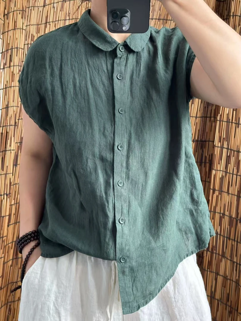 510砂洗麻荷叶领衬衫简约时尚夏季透气618福利