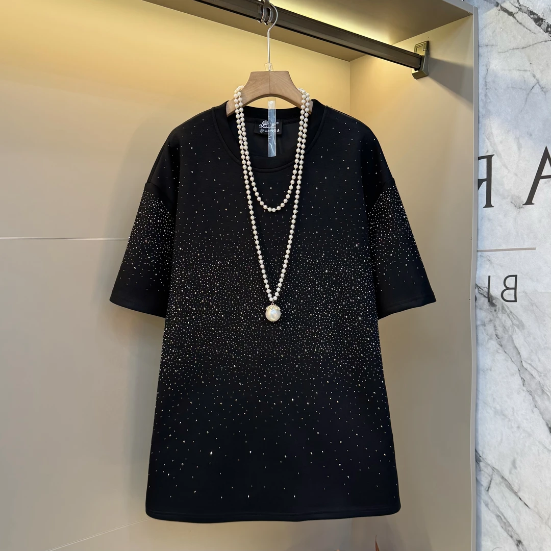 欧货时尚满天星新款2025轻奢潮流百搭气质宽松大码胖mm上衣25478