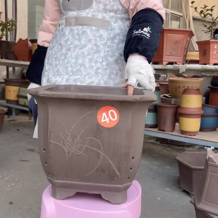 31紫泥切角四方花盆