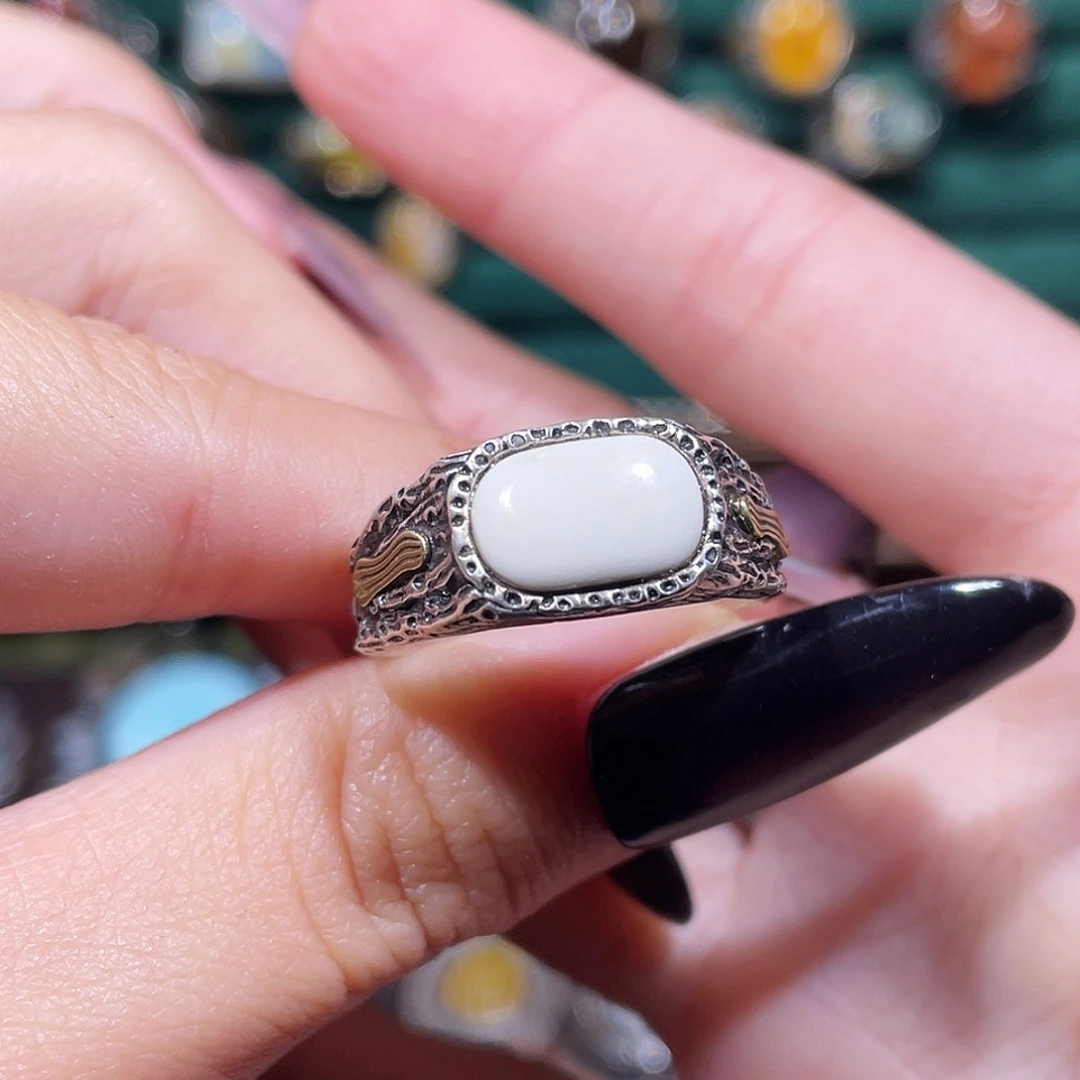 琥珀银S925镶嵌戒指