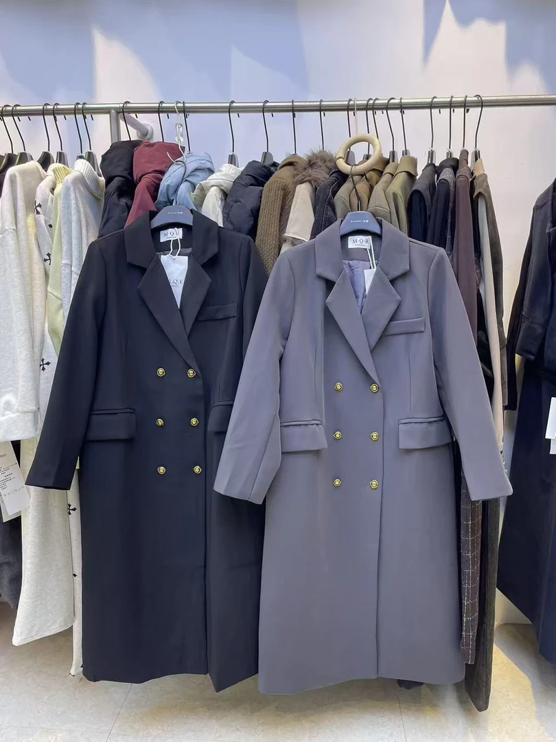 宽松型长款平驳领双排扣宽松西装百搭设计师女士女款西装长款大衣