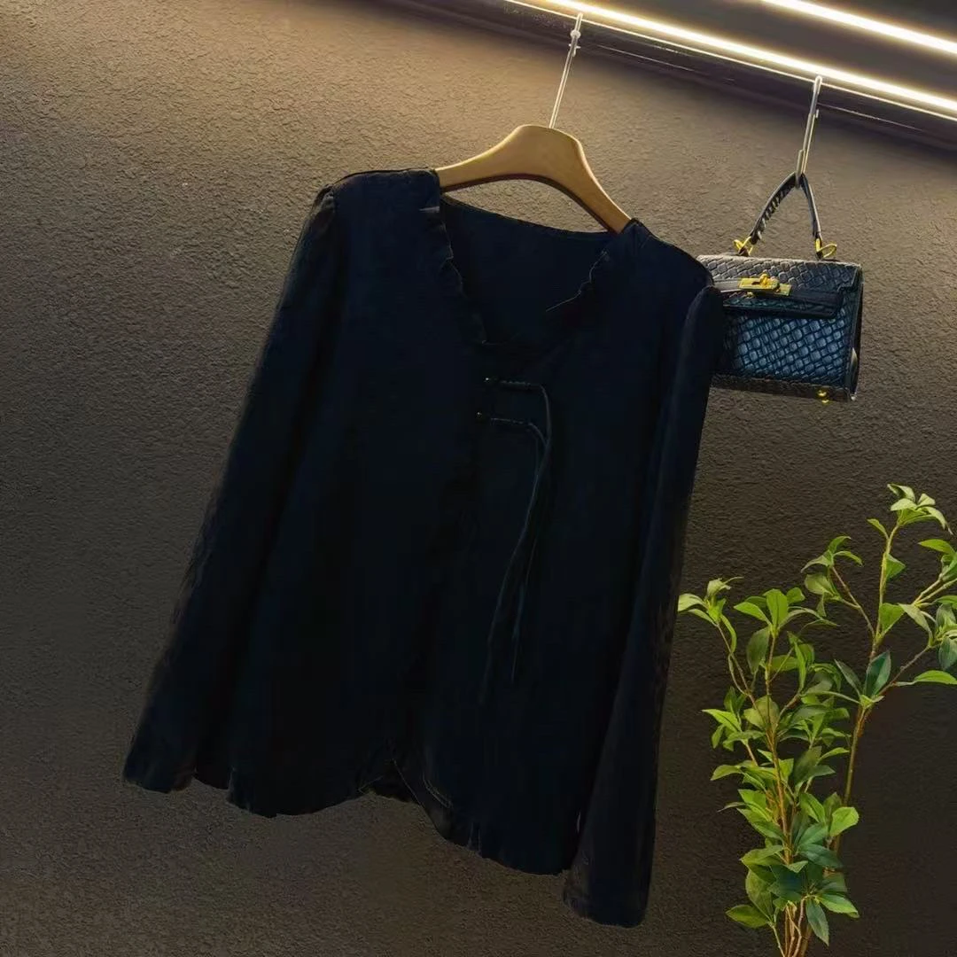 新款大码2025冬季加厚百搭洋气中式国风显瘦T恤上衣/6923