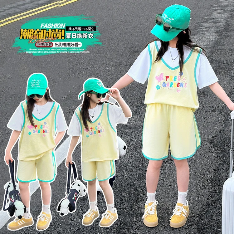 套装休闲夏季渐变女童中大童新款洋气潮流时尚甜美韩版
