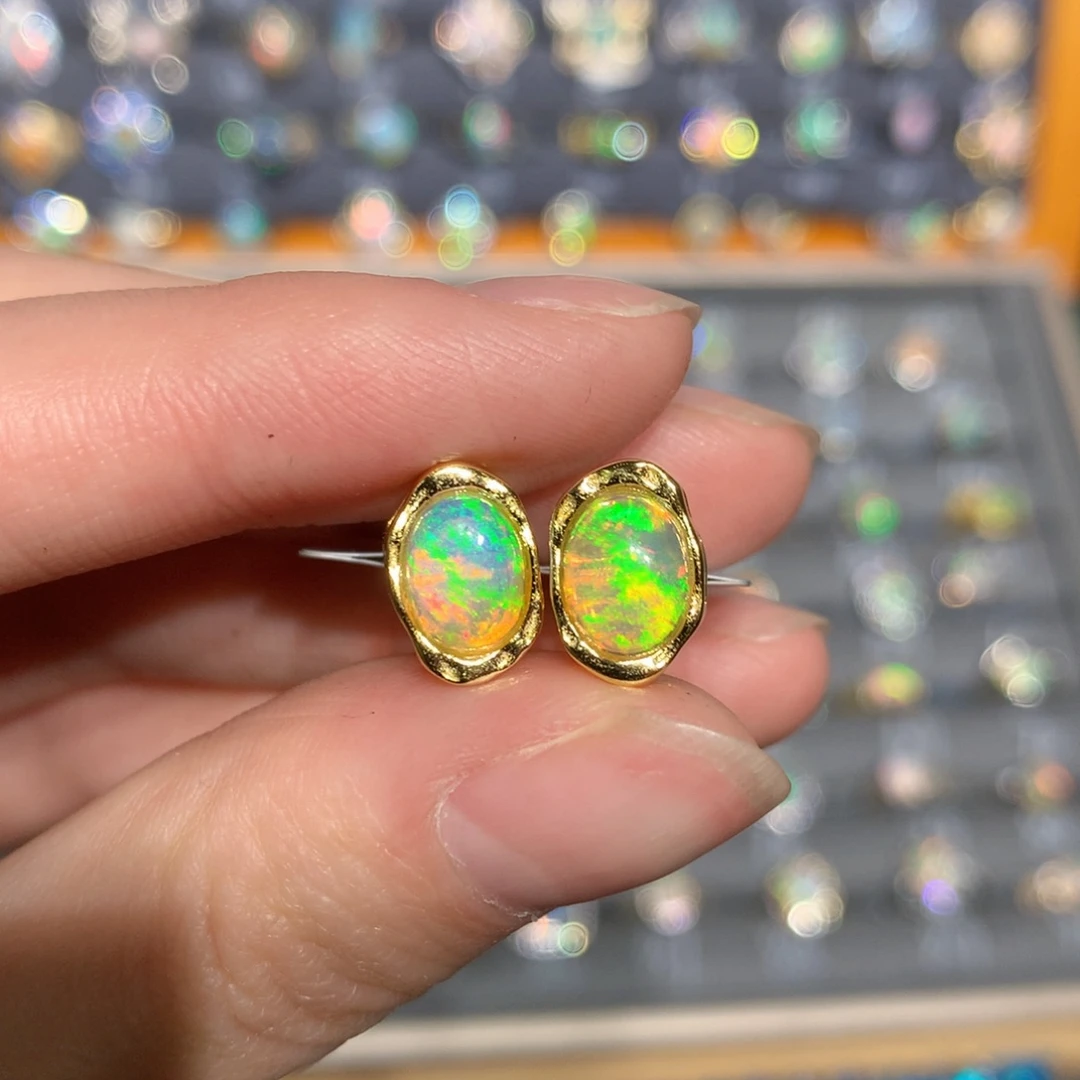 银S925镶嵌欧泊耳钉t