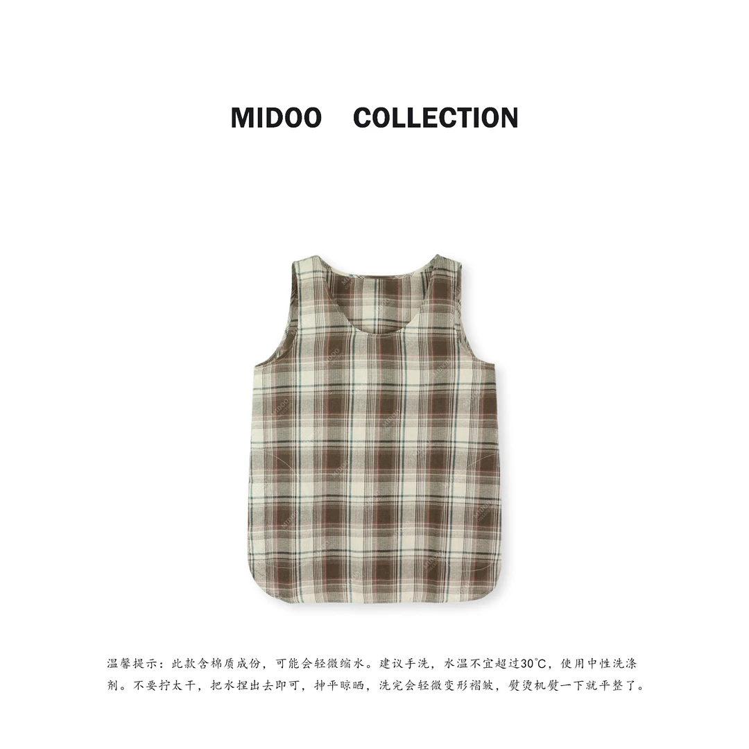 MIDOO ‘旧物格调’U领清凉感无袖格纹背心上衣