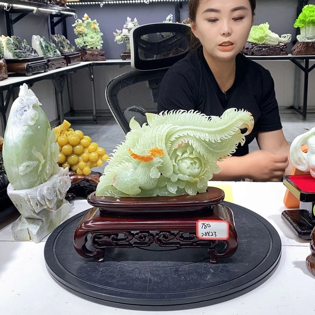 蒙***好玉家居摆件凤戏牡丹
