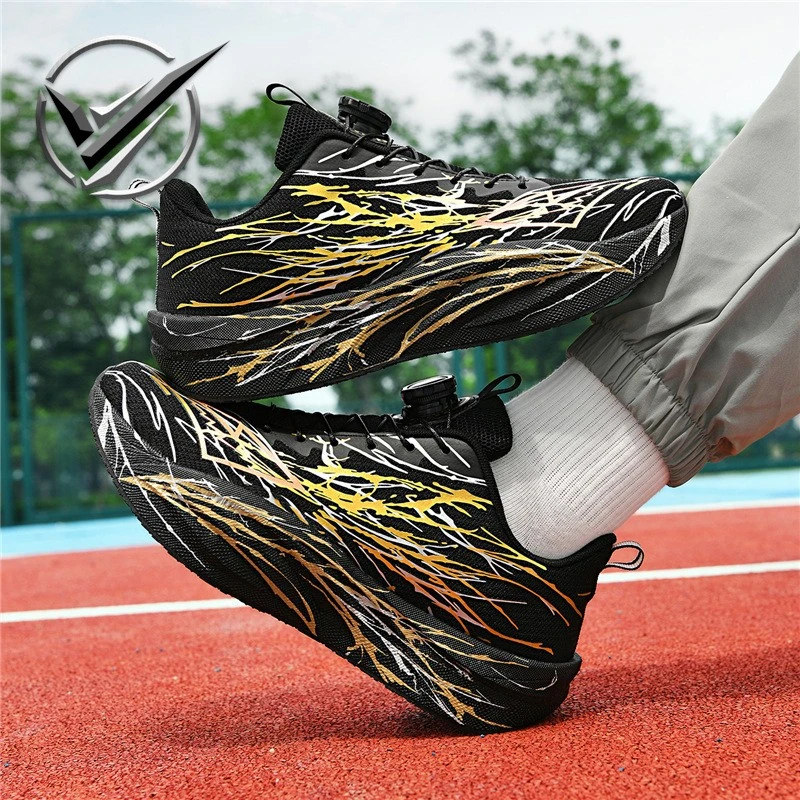 爆米花跑步鞋2025春秋新款网面休闲运动鞋竞速碳板男童旋转扣跑鞋