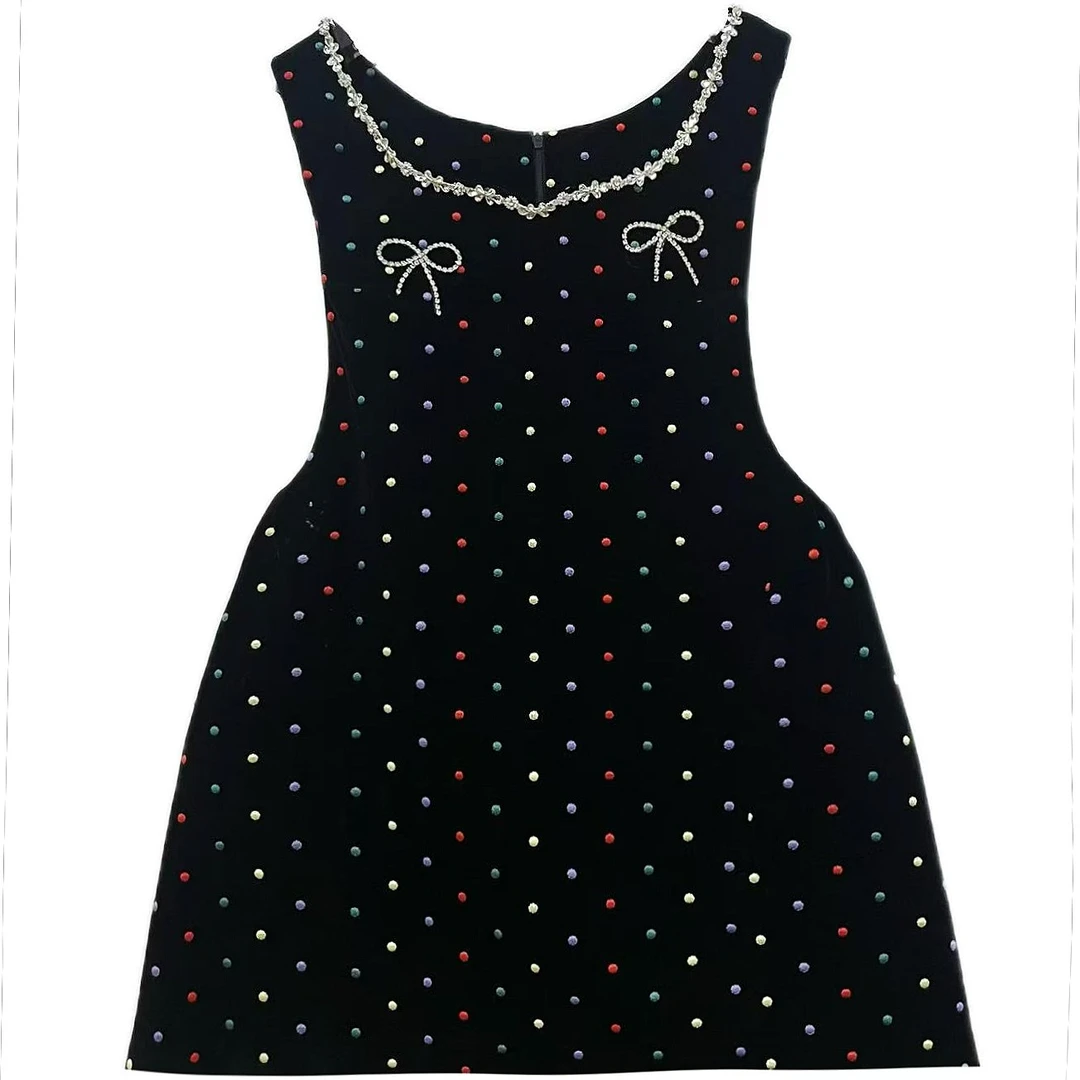 【47号】DW大码高定丝绒彩点连衣裙修礼服背心裙CVC20223