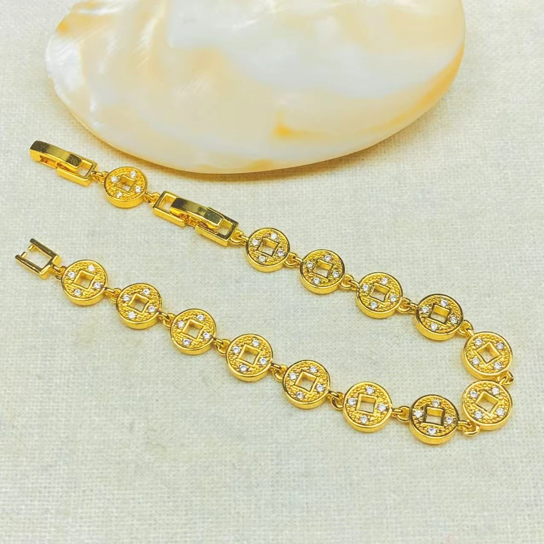 合金珐琅手链 手链 K0362黄色设计款铜钱手链多样性发货19711