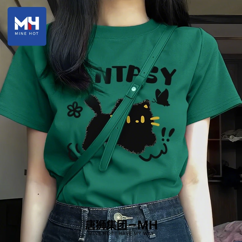 唐狮集团MH正肩纯棉短袖t恤女夏季2025新款小个子女生韩系ins衣服