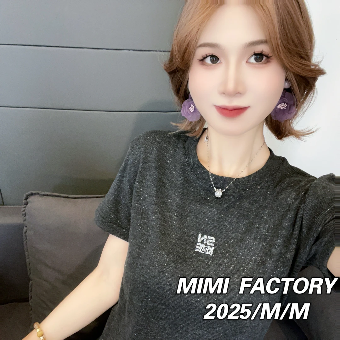 芈芈 2025新款短袖 简约字母短袖T恤女时尚修身显瘦上衣2648#