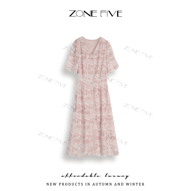 【zonefive】连衣裙女装夏季2025新款今年流行高端刺绣独特连衣裙