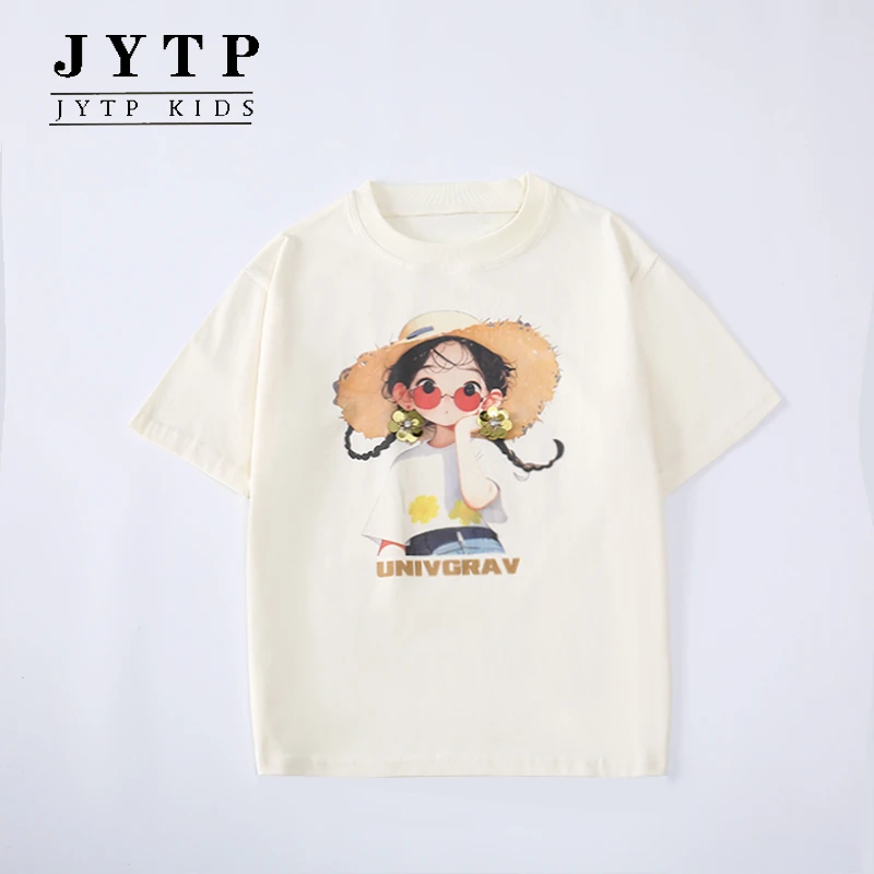 （100%纯棉短袖）夏季新款女童印花女孩短袖大童T恤zb5782简约童品