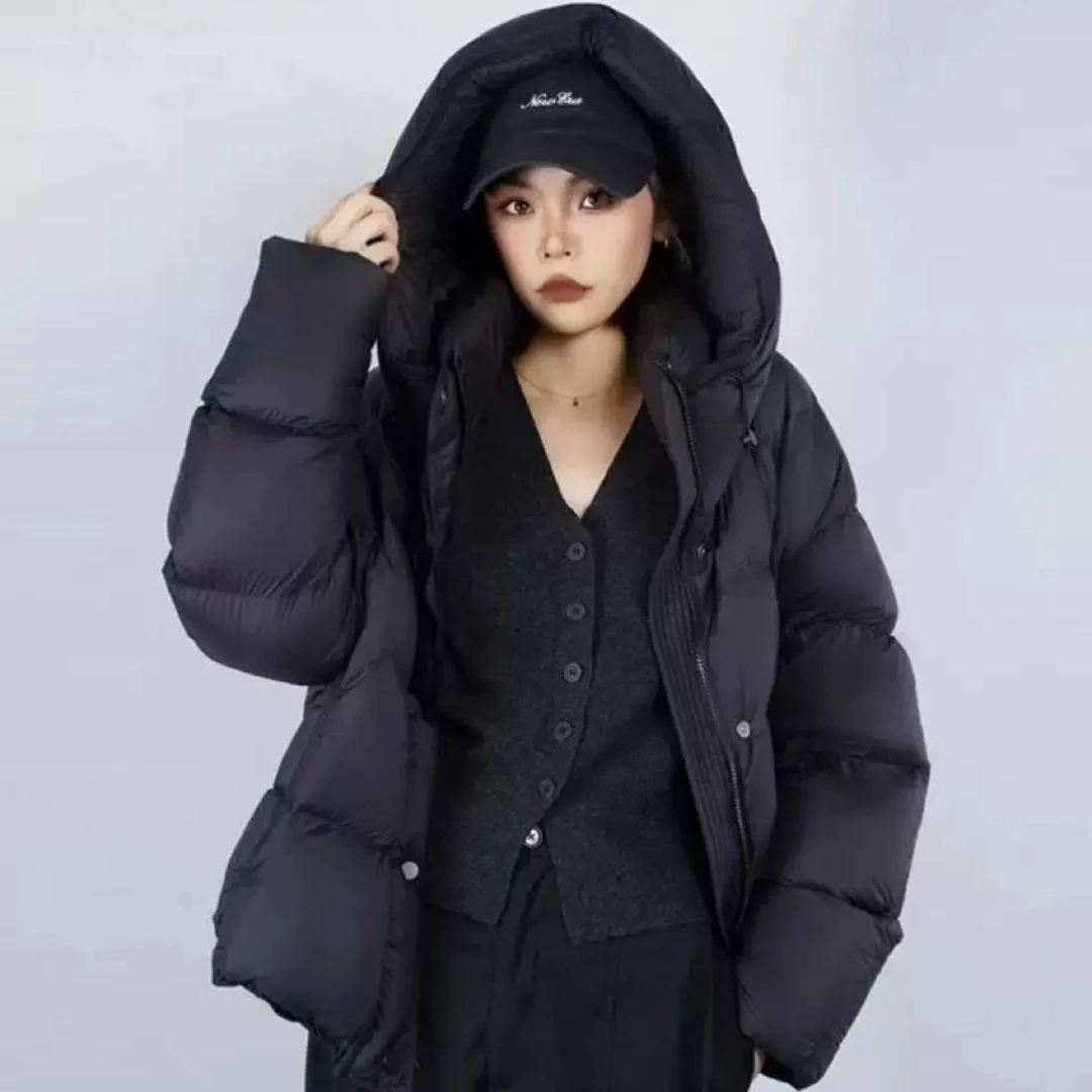 【赵老板推荐】2025新款羽绒服短款加厚保暖时尚连帽面包外套白鸭绒