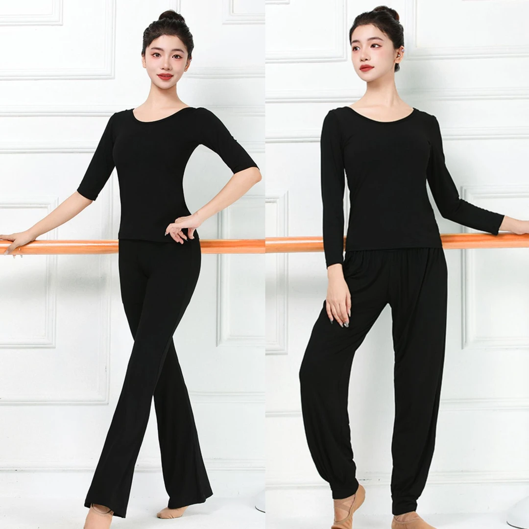 【新店福利】舞蹈服女套装黑色练功服古典舞服显瘦微喇灯笼裤形服莫
