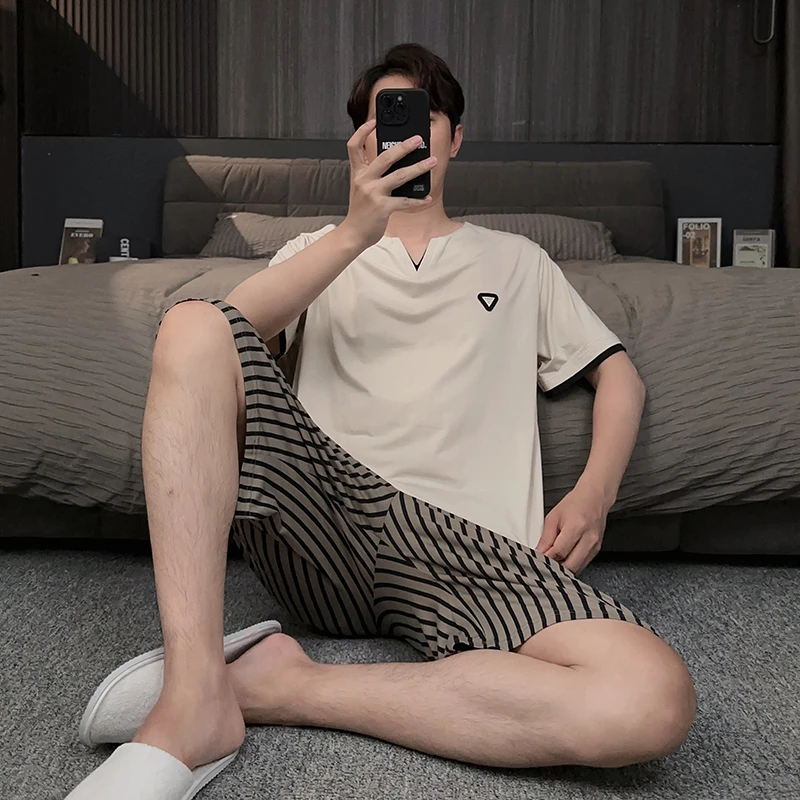 莫代尔棉男士夏天睡衣薄款可外穿2025新款夏季家居服休闲大码套装