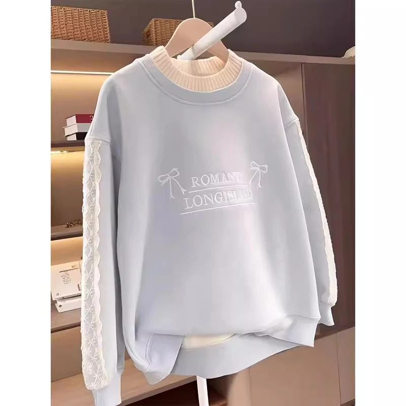 女童加绒卫衣秋冬款2025新款儿童加厚打底衫冬装女孩韩版圆领上衣