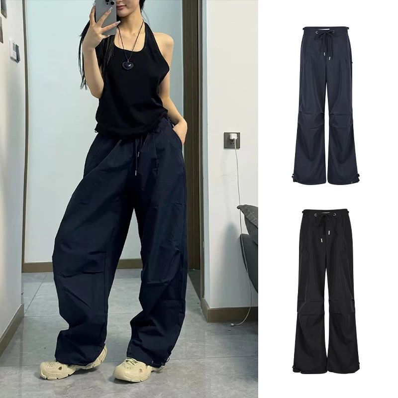 Moses Queen/魔西女王美式复古抽绳系带工装裤高腰显瘦拖地长裤