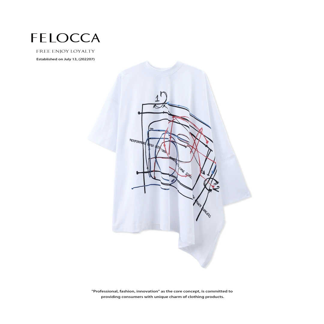【FELOCCA】白色圆领不对称量感宽松T恤25STX253