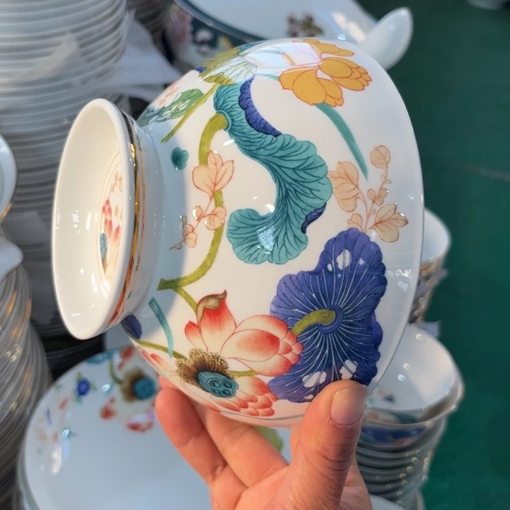 瓷片荷塘六寸面碗两个