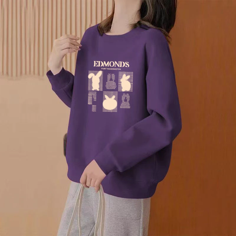 圆领套头卫衣女2025打底衫加绒加厚春秋季新款宽松韩版潮情侣外套