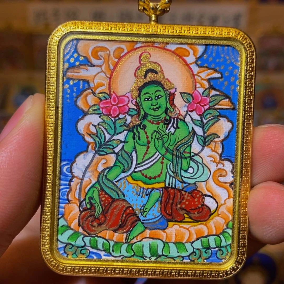 吊坠用****6绿度母纯手绘唐卡
