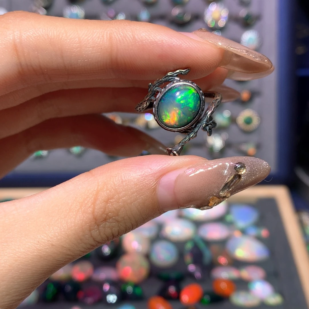 欧泊戒指款式银S925镶嵌非**长