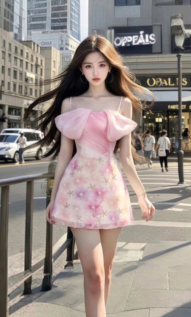 夏季新款粉色时尚甜美风一字肩吊带收腰连衣裙女小众高级气质千金